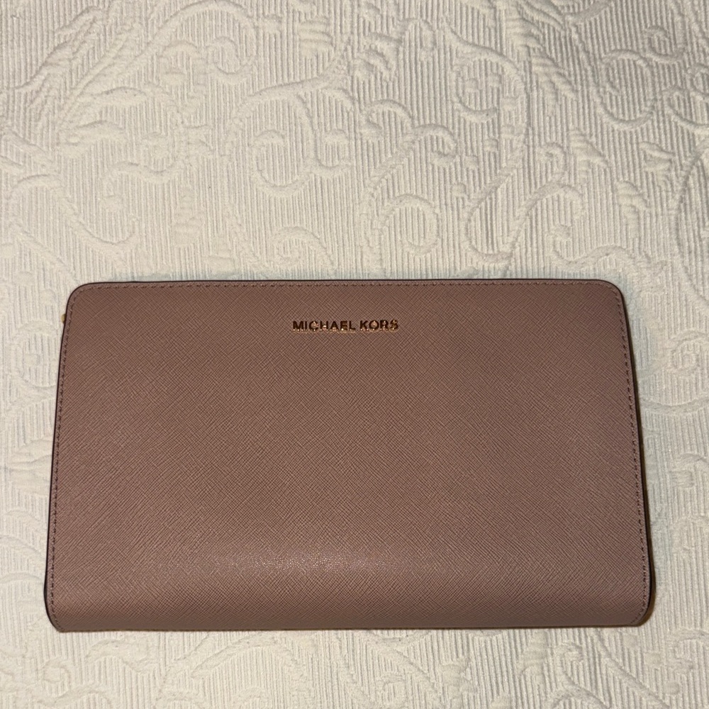 Michael Kors Blush Pink Clutch with crossbody strap